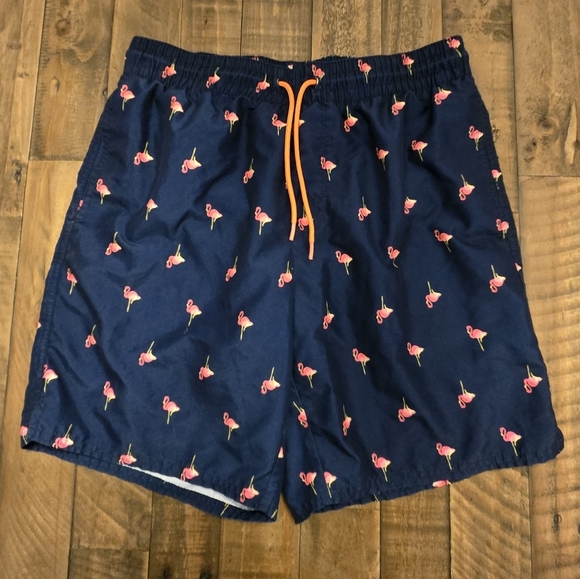Navy Flamingo Print Swim Shorts - Picture 1 of 5